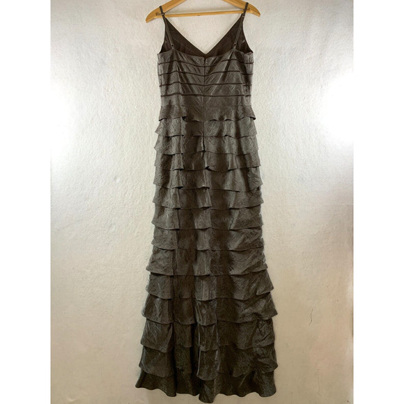 Adrianna Papell Satin Tiered Maxi Gown & Bolero 2 pc Set Dress Sz 8 Bronze Event - Picture 8 of 16